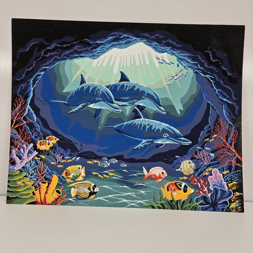 Dolphins ride‎ Finished Acrylic Painting Paint By Number Nautical Ocean 20x16
